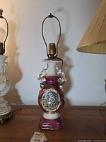 Full view of porcelain lamp with harp and base