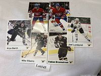 All six hockey photo cards laid out