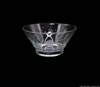 Full view of clear glass bowl showing shape and pattern