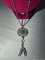 Necklace close-up on stand showing full length and pendant