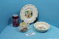 Group shot showing plate, bowl and mug with scale reference