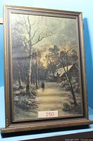 Full view of framed winter scene painting