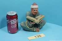 Front view with scale can showing seated scholar holding book