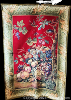 Full view of tapestry front showing complete design and borders