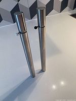 Two brushed stainless steel wands standing upright