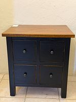 Front view showing table appearance and drawers