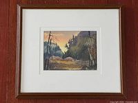 Framed watercolour landscape with mat and wood frame
