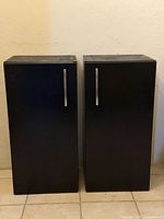 front view of two black cabinets side by side