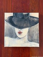 Front view of square watercolour portrait on wood panel