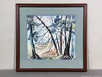 Front view of framed watercolour painting with mat and frame