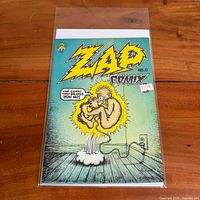 Front view of Zap #0 comic book inside plastic sleeve with backing board