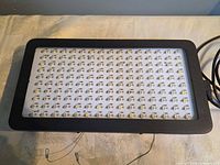 Front view of LED grow light showing full LED array and black housing