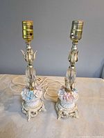 Both porcelain floral lamps full view