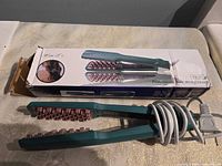 Straightener with power cord and box overview