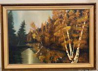 Framed oil on board landscape painting full view