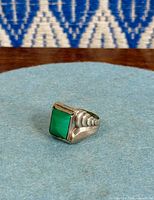 Front view of ring showing malachite stone and bezel