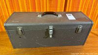 Front view of closed Kennedy Kits toolbox showing latches and handle