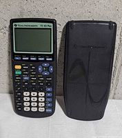 Front view of TI-83 Plus calculator beside slide cover