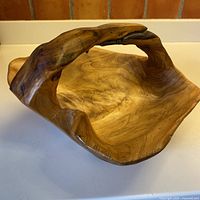 Top view showing bowl interior grain and arched handle