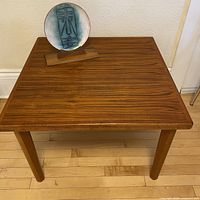 Full view of teak square coffee table