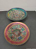 Both carnival glass plates front view