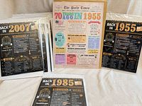 Overview showing four sleeved nostalgia cards for 1955, 1985, 2007