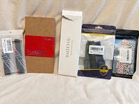 Front view of five packaged items