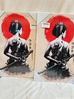 Two identical canvas panels shrink-wrapped with geisha design
