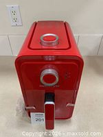 Front view of red air fryer