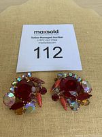 Front view of both clip-on earrings with lot card