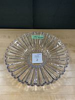 Top view of crystal dish with diameter note and lot sticker