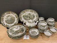 Full 26-piece Ridgeway Heritage Green china set displayed