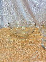 Clear glass punch bowl with frosted flying birds pattern