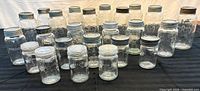 Front angled view of all 24 jars showing branding, lid types and size differences