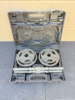 Carry case open showing handle and two plates seated