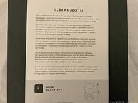 Back of box with multilingual Sleepbuds II product information