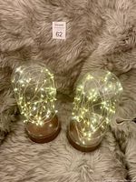 Both glass dome fairy lights upright showing LEDs lit