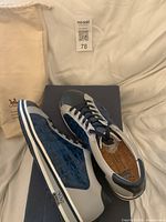 Shoes on box with dust bag visible