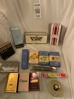 Group shot showing all perfumes, makeup and soaps