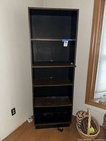 front view showing shelves and dimensions