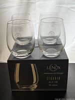 Four Lenox Sequoia 19 oz stemless wine glasses on original box