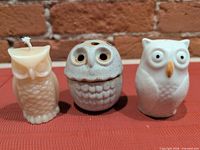 All three owl items side by side showing overall condition