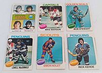 All six 1975-76 O-Pee-Chee hockey cards arranged for overview