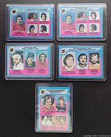 Fronts of the five 1979-80 O-Pee-Chee League Leaders hockey cards in top-loaders