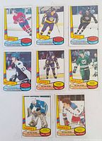 Group shot showing all eight 1980-81 O-Pee-Chee All-Star hockey cards