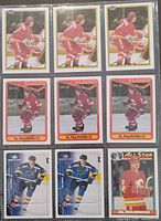 Nine cards in sleeve: three yellow-border Calgary, two black-border O-Pee-Chee Calgary, two Upper Deck MVP Blues, one All-Star card