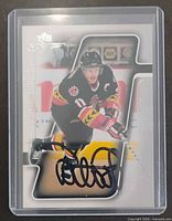Front of autographed Daniel Alfredsson Upper Deck MVP card in sleeve