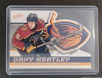 Front view of autographed Dany Heatley Pacific Atomic card in holder