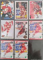 Grid image of all eight Gary Roberts hockey cards, seven Calgary Flames, one Carolina Hurricanes