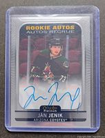 Front of 2021-22 O-Pee-Chee Platinum Rookie Autos card with Jan Jenik autograph